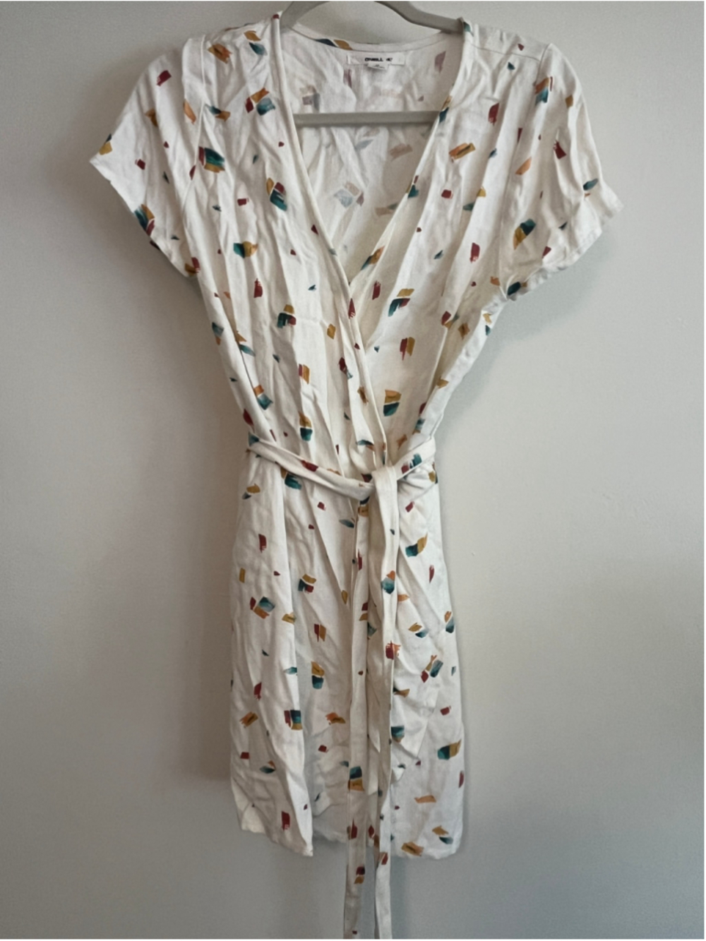 Women's O'Neill White Multi-color Abstract Print Wrap Mini Dress M